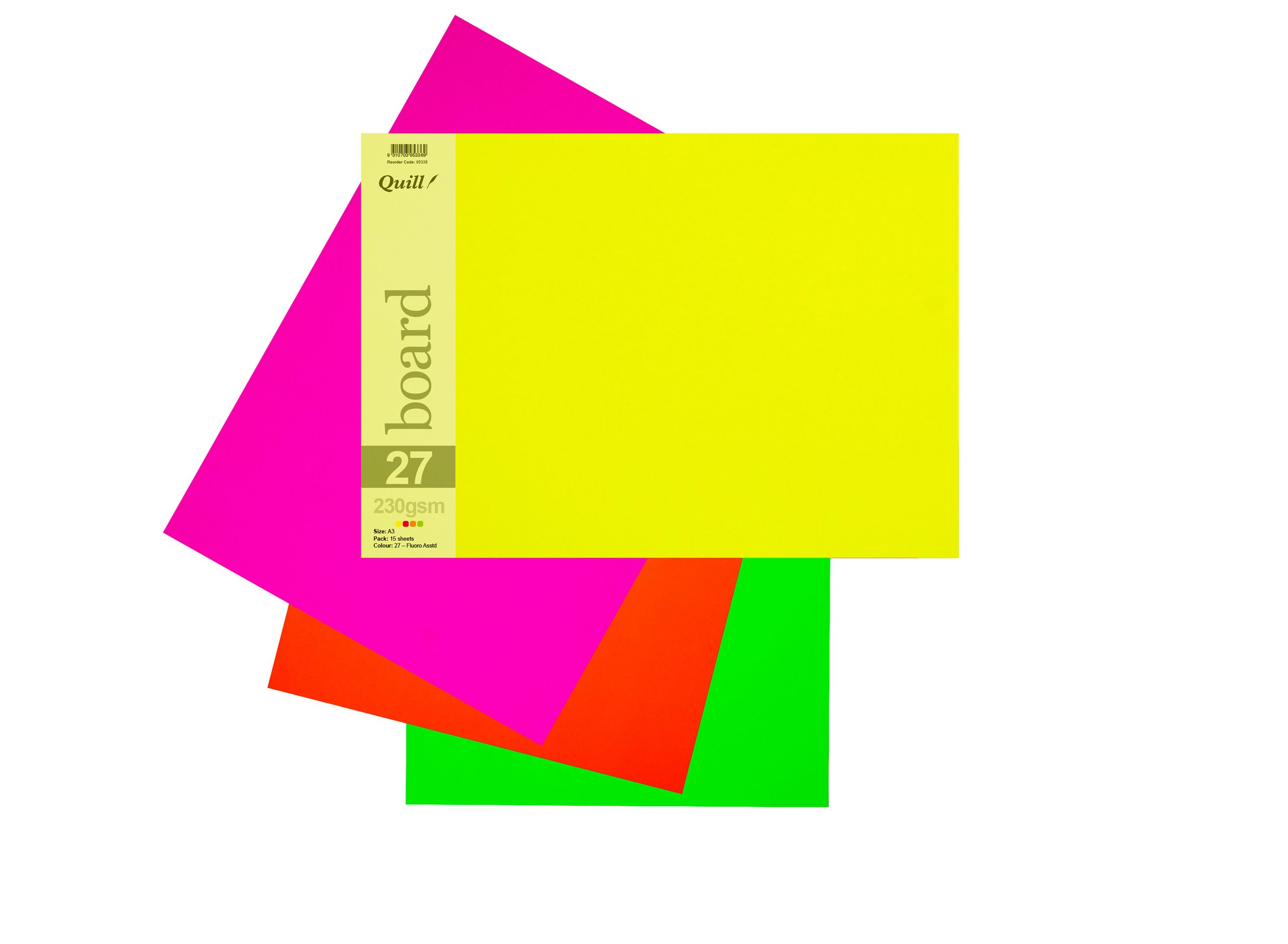 Quill A3 230gsm Board Fluoro Assorted 15 Pack Officeworks